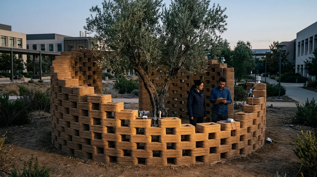 Researchers construct climate-regulating pavilion from 3D printed earth bricks
