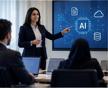 Corporate professionals developing practical artificial intelligence skills in a training workshop